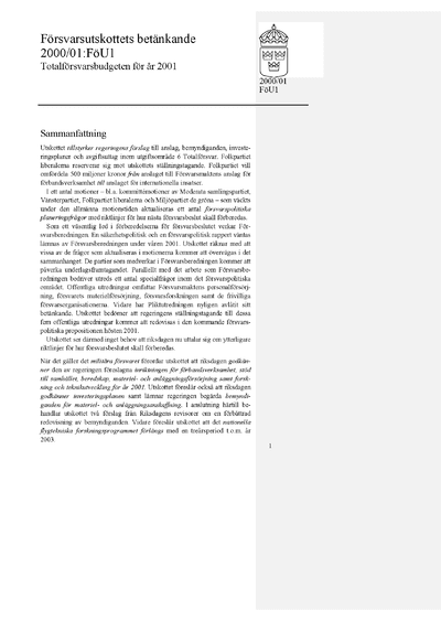 Omslaget till bet. 2000/01:FöU1