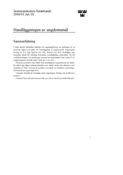 Omslaget till bet. 2000/01:JuU18