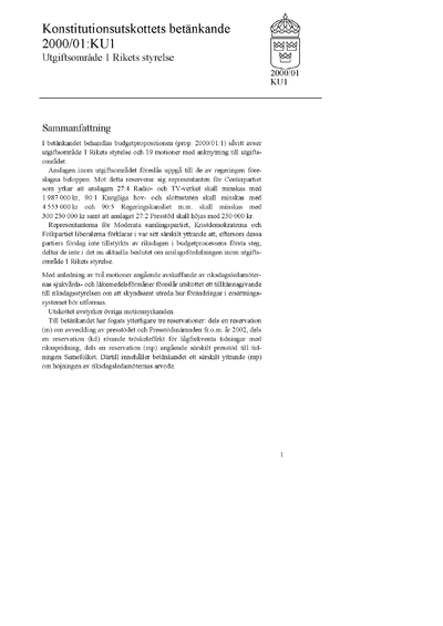 Omslaget till bet. 2000/01:KU1
