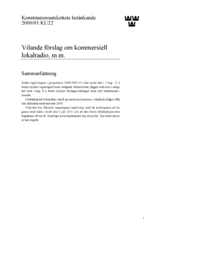 Omslaget till bet. 2000/01:KU22