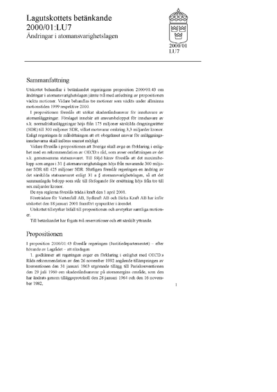 Omslaget till bet. 2000/01:LU7