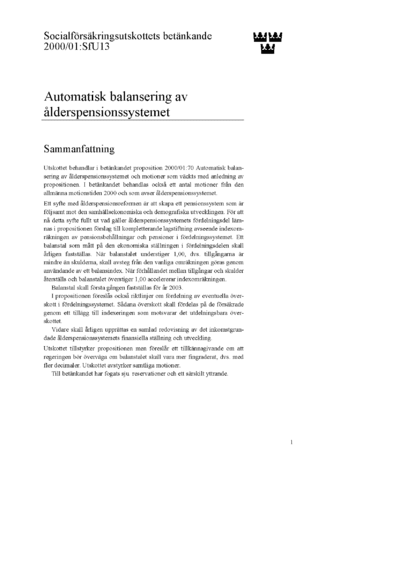 Omslaget till bet. 2000/01:SfU13