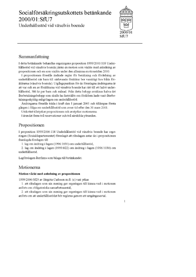 Omslaget till bet. 2000/01:SfU7