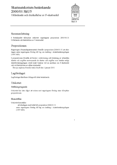 Omslaget till bet. 2000/01:SkU5