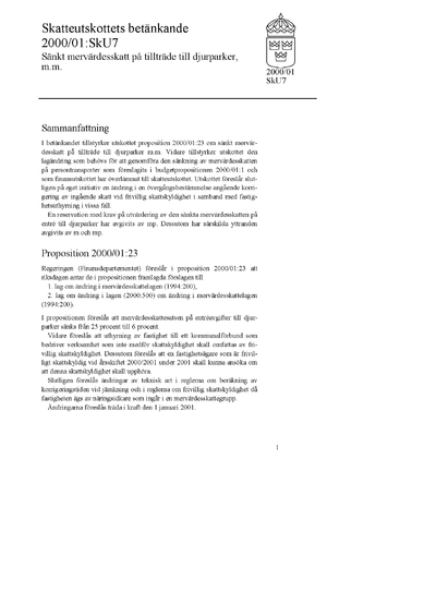 Omslaget till bet. 2000/01:SkU7