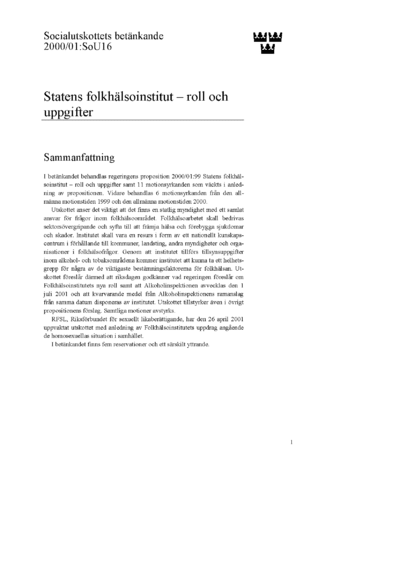 Omslaget till bet. 2000/01:SoU16