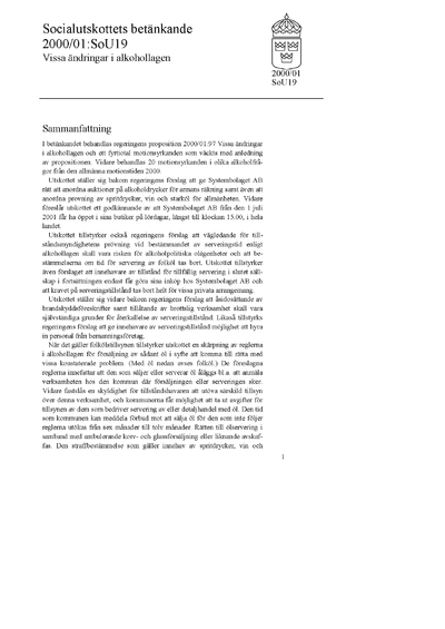 Omslaget till bet. 2000/01:SoU19