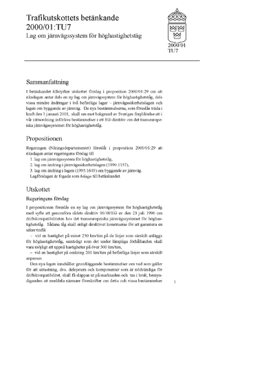Omslaget till bet. 2000/01:TU7