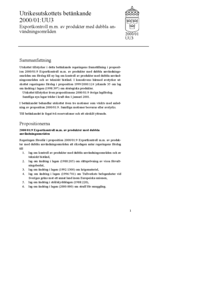Omslaget till bet. 2000/01:UU3