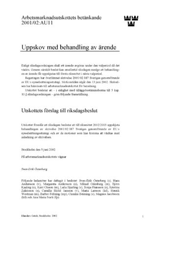 Omslaget till bet. 2001/02:AU11