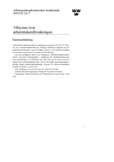 Omslaget till bet. 2001/02:AU7