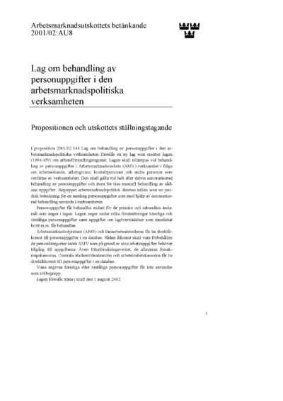 Omslaget till bet. 2001/02:AU8