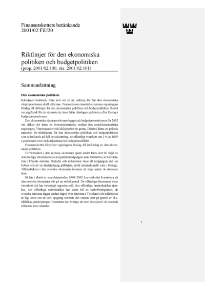 Omslaget till bet. 2001/02:FiU20