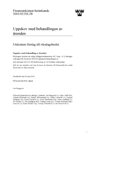 Omslaget till bet. 2001/02:FiU28