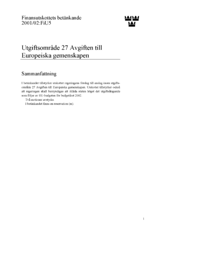 Omslaget till bet. 2001/02:FiU5
