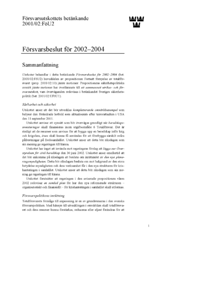 Omslaget till bet. 2001/02:FöU2