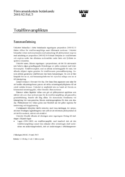 Omslaget till bet. 2001/02:FöU3