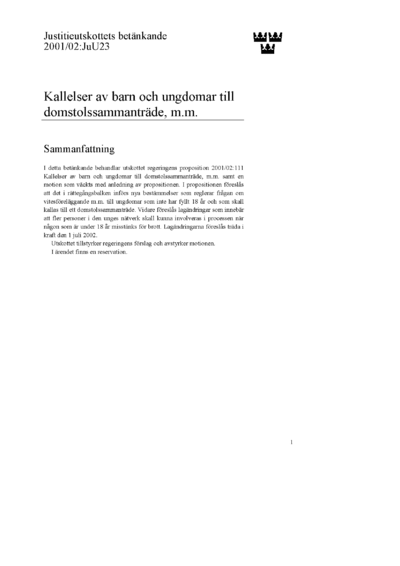 Omslaget till bet. 2001/02:JuU23