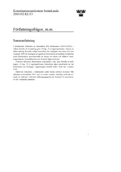 Omslaget till bet. 2001/02:KU13