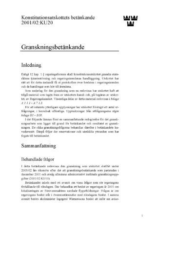 Omslaget till bet. 2001/02:KU20