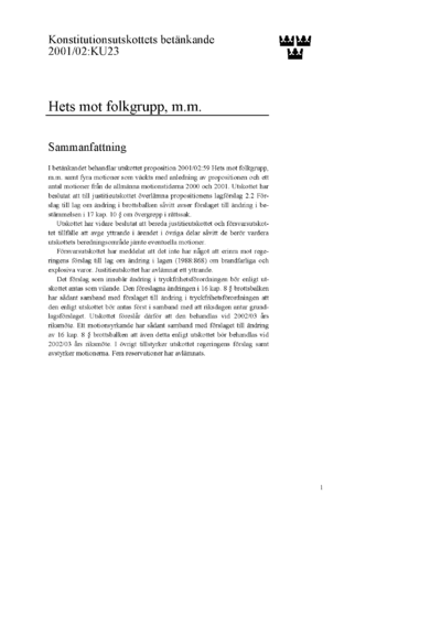 Omslaget till bet. 2001/02:KU23