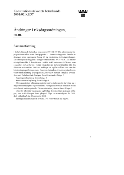 Omslaget till bet. 2001/02:KU37