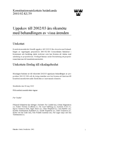 Omslaget till bet. 2001/02:KU39