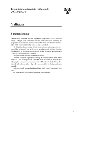 Omslaget till bet. 2001/02:KU8