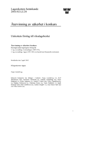 Omslaget till bet. 2001/02:LU20