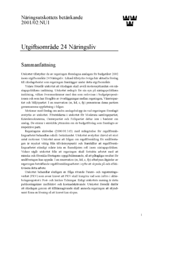 Omslaget till bet. 2001/02:NU1