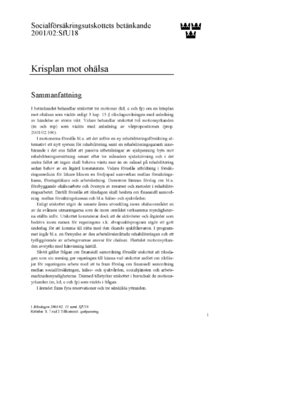 Omslaget till bet. 2001/02:SfU18