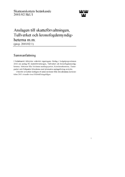 Omslaget till bet. 2001/02:SkU1