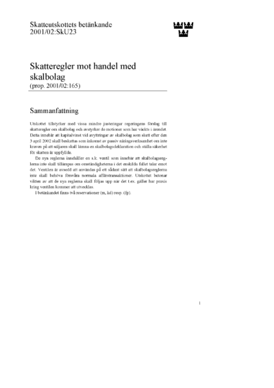 Omslaget till bet. 2001/02:SkU23