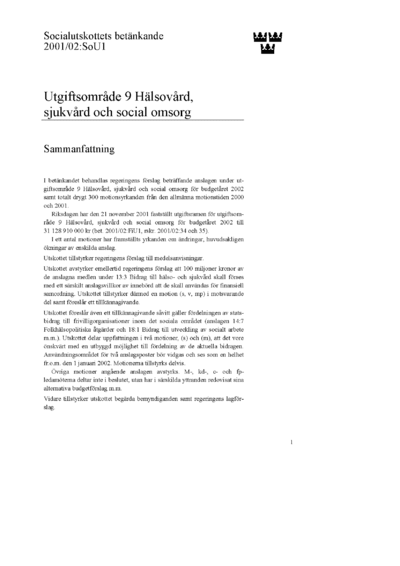 Omslaget till bet. 2001/02:SoU1