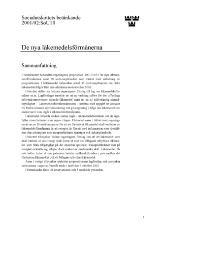 Omslaget till bet. 2001/02:SoU10