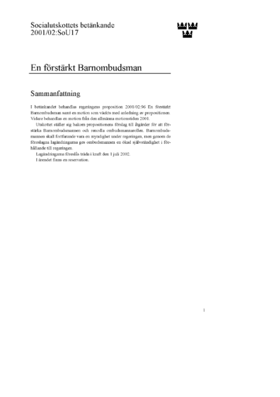Omslaget till bet. 2001/02:SoU17