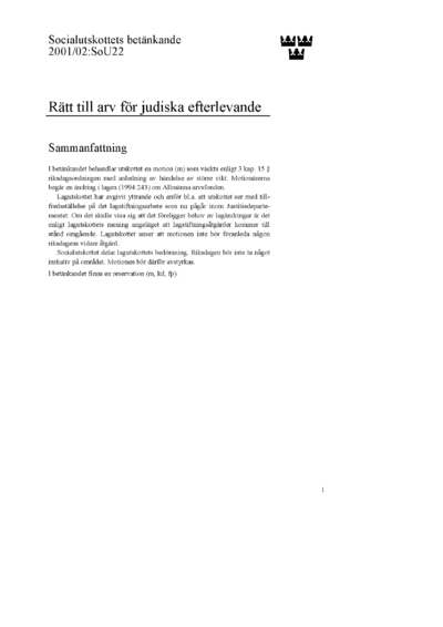 Omslaget till bet. 2001/02:SoU22