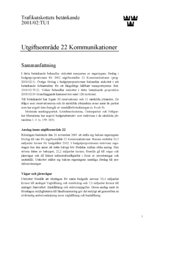 Omslaget till bet. 2001/02:TU1