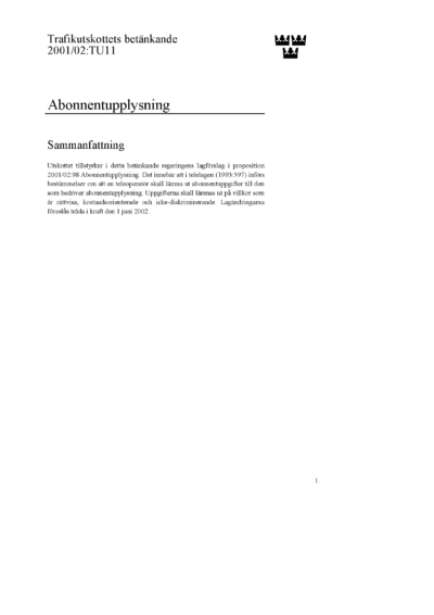 Omslaget till bet. 2001/02:TU11