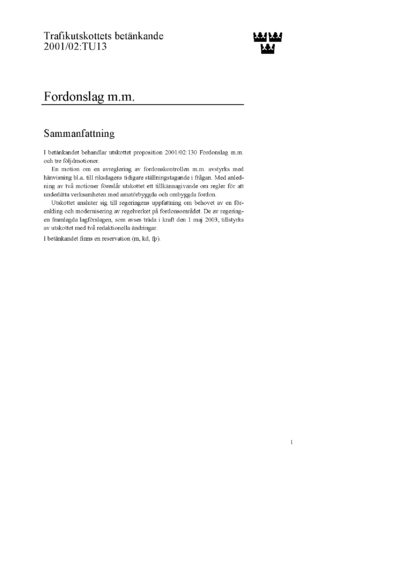 Omslaget till bet. 2001/02:TU13