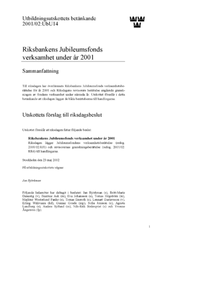 Omslaget till bet. 2001/02:UbU14