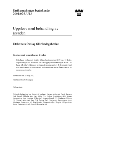 Omslaget till bet. 2001/02:UU13