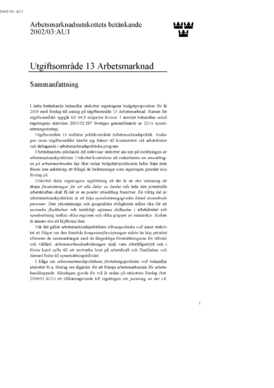 Omslaget till bet. 2002/03:AU1