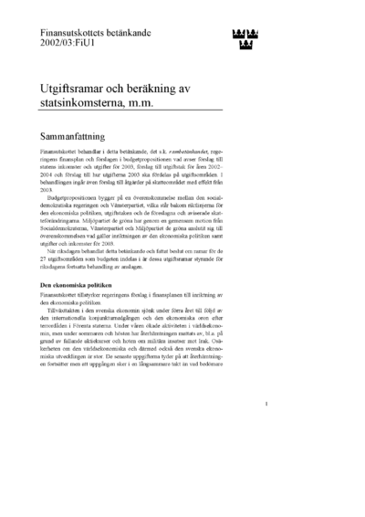 Omslaget till bet. 2002/03:FiU1