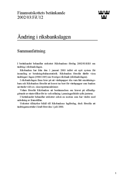 Omslaget till bet. 2002/03:FiU12