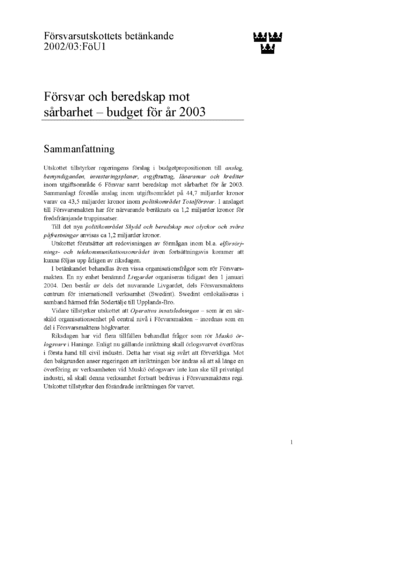 Omslaget till bet. 2002/03:FöU1