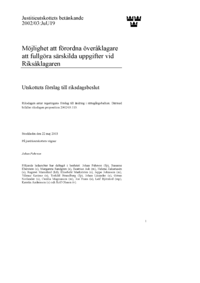 Omslaget till bet. 2002/03:JuU19