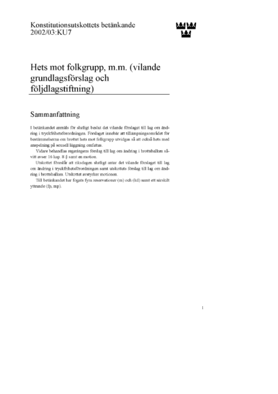 Omslaget till bet. 2002/03:KU7