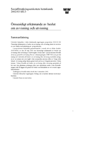 Omslaget till bet. 2002/03:SfU3