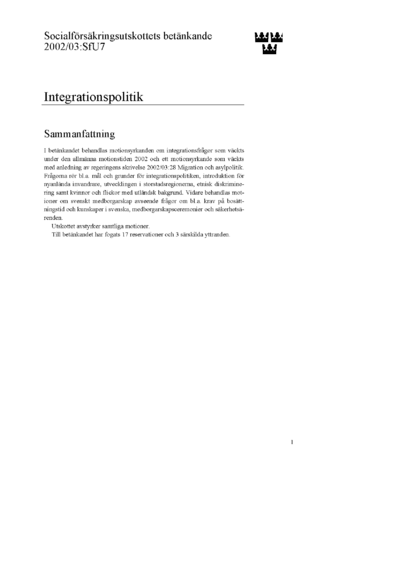 Omslaget till bet. 2002/03:SfU7